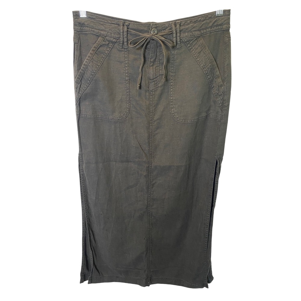American Eagle Maxi Skirt Womens 4 Grey Linen Blend Utility Casual Safari‎ Boho